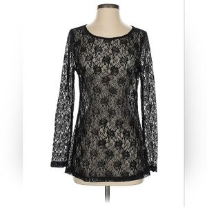 🆕️ Maverick Black Sheer Lace Long Sleeve Shirt Size Medium